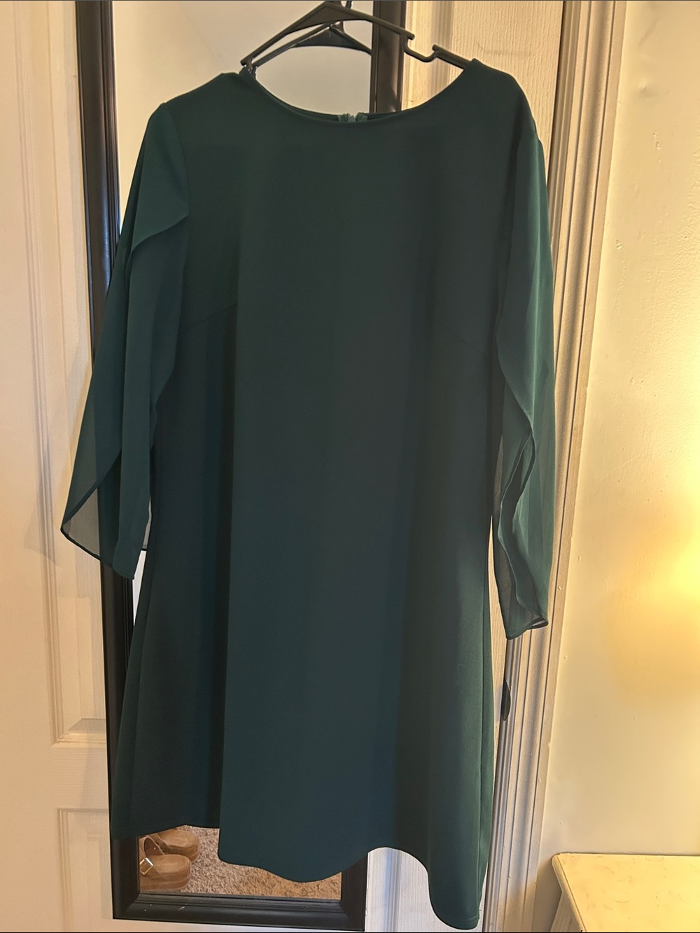 Women's Long-Sleeve Teal Green Shift Dress